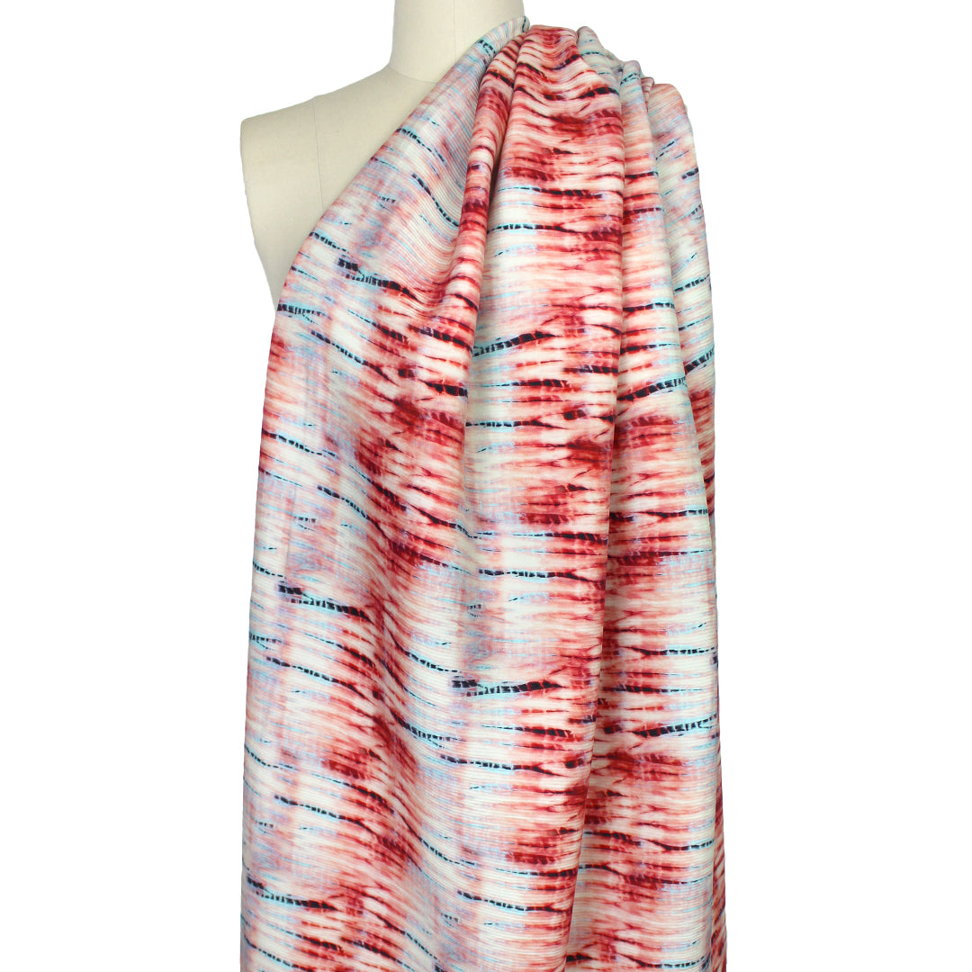 tie dye viscose accordion plisse' woven- pomegranate/sky