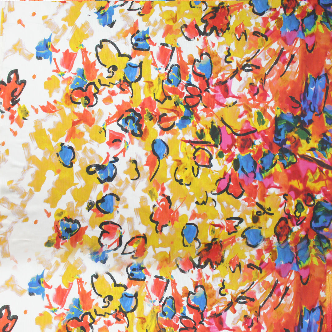 French silk/cotton 'painted floral' plisse' texture woven 1.5 yd