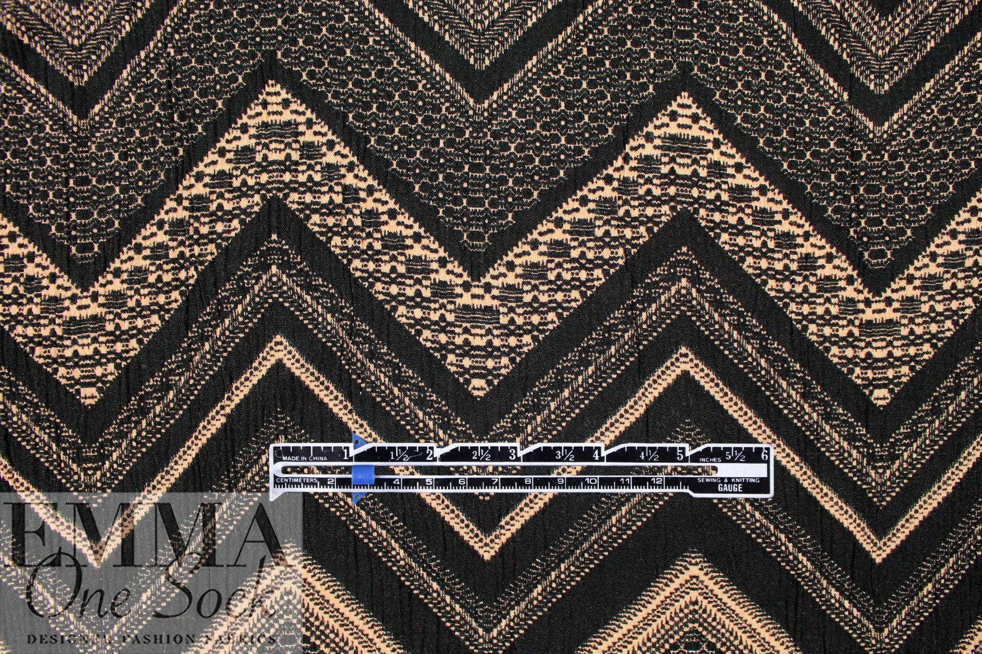 CA designer black/beige chevron viscose plisse' woven 2 yd