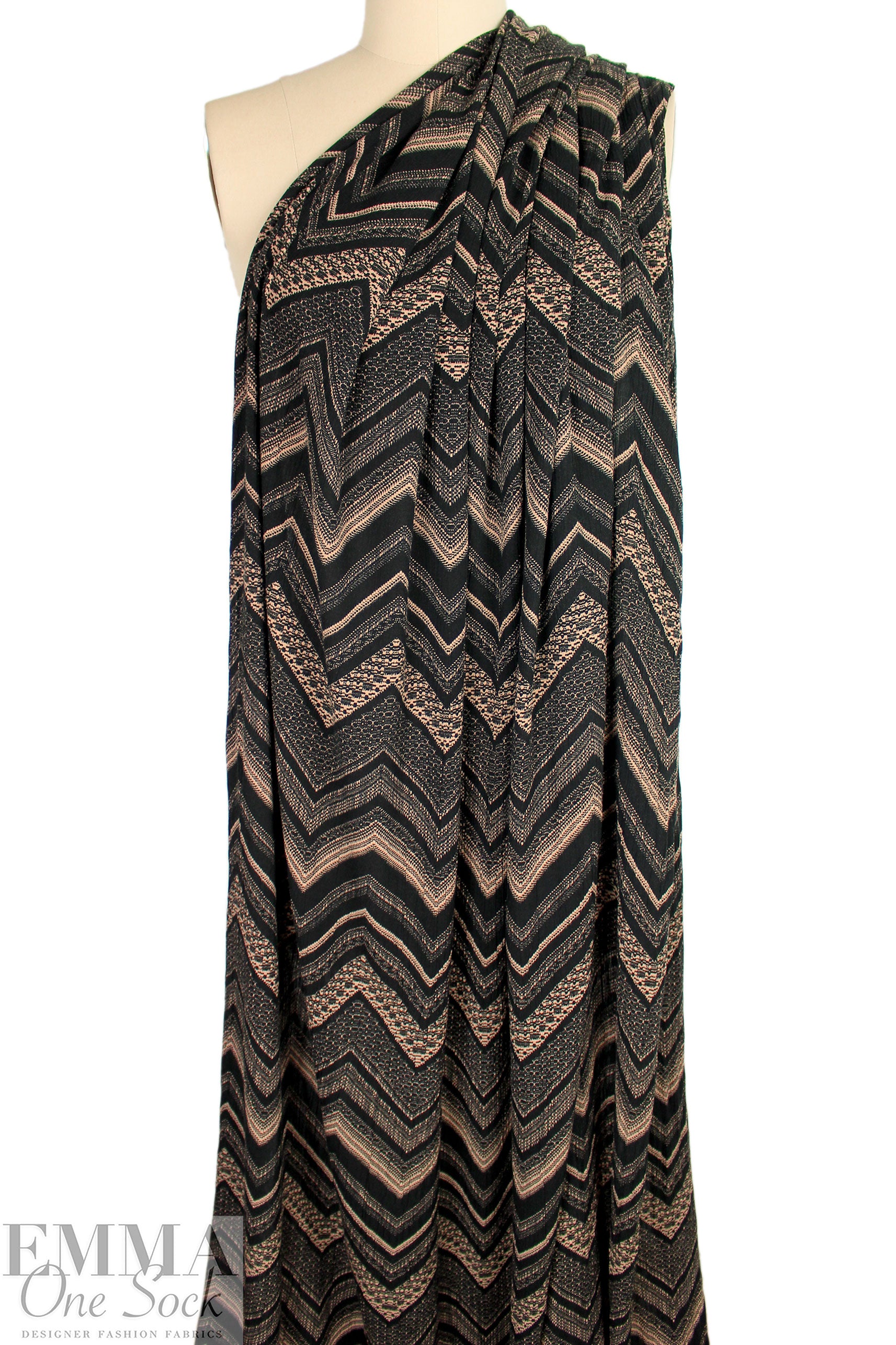 CA designer black/beige chevron viscose plisse' woven 2 yd