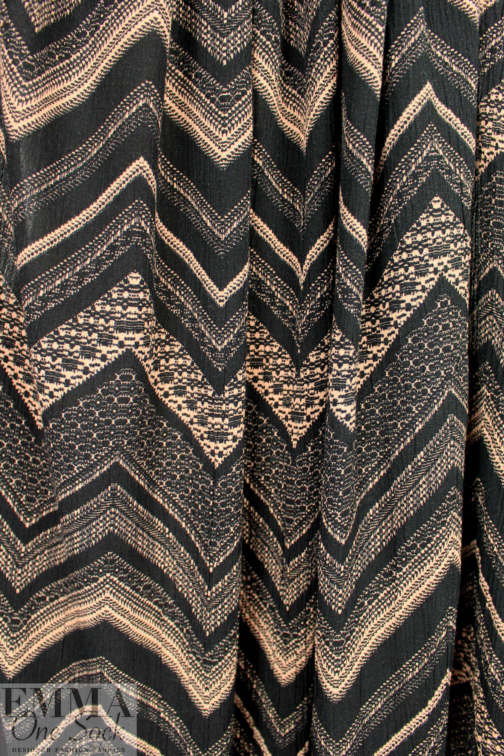 CA designer black/beige chevron viscose plisse' woven 2 yd
