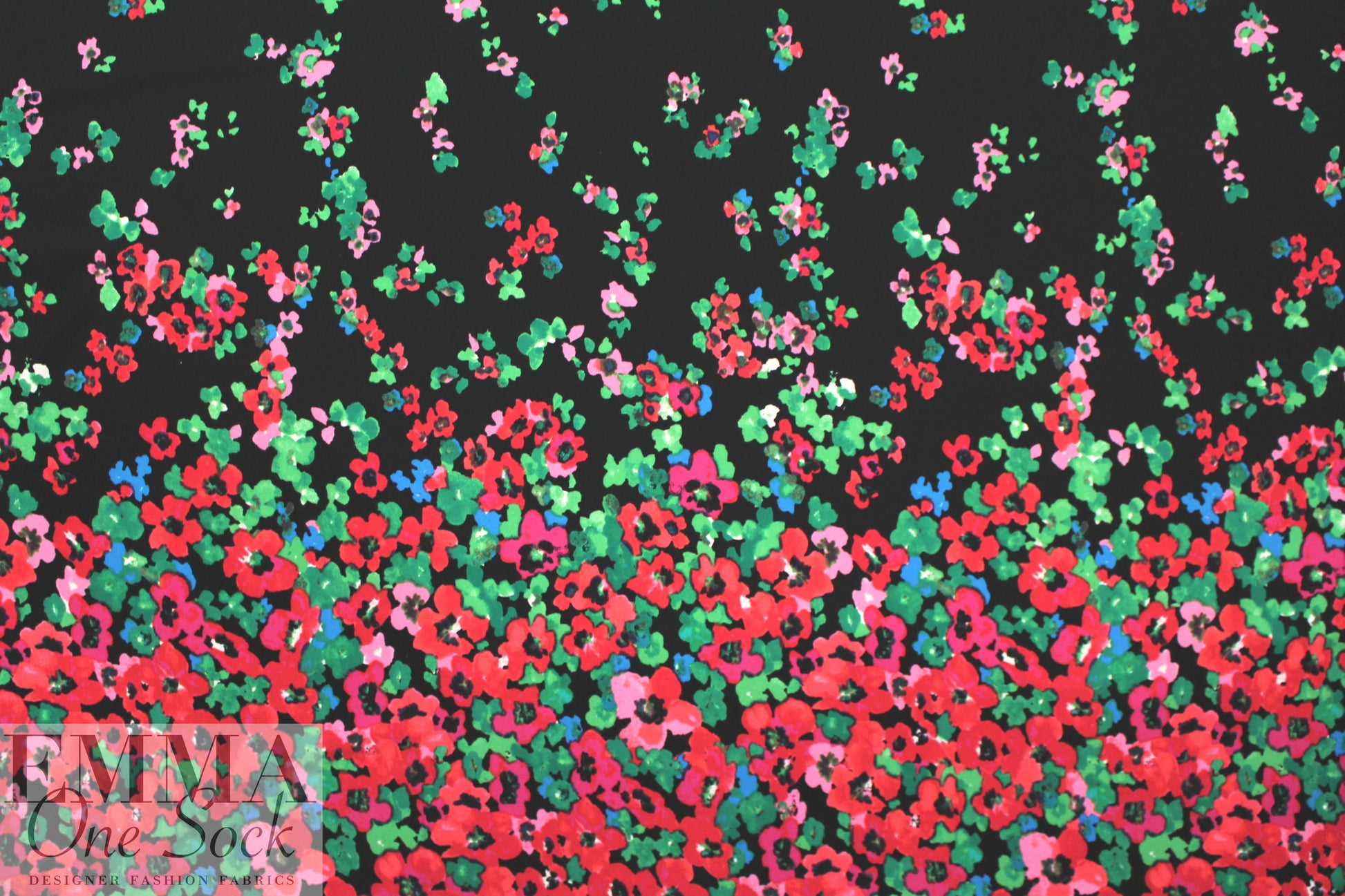 Pol0 textured crepe - flower border on black
