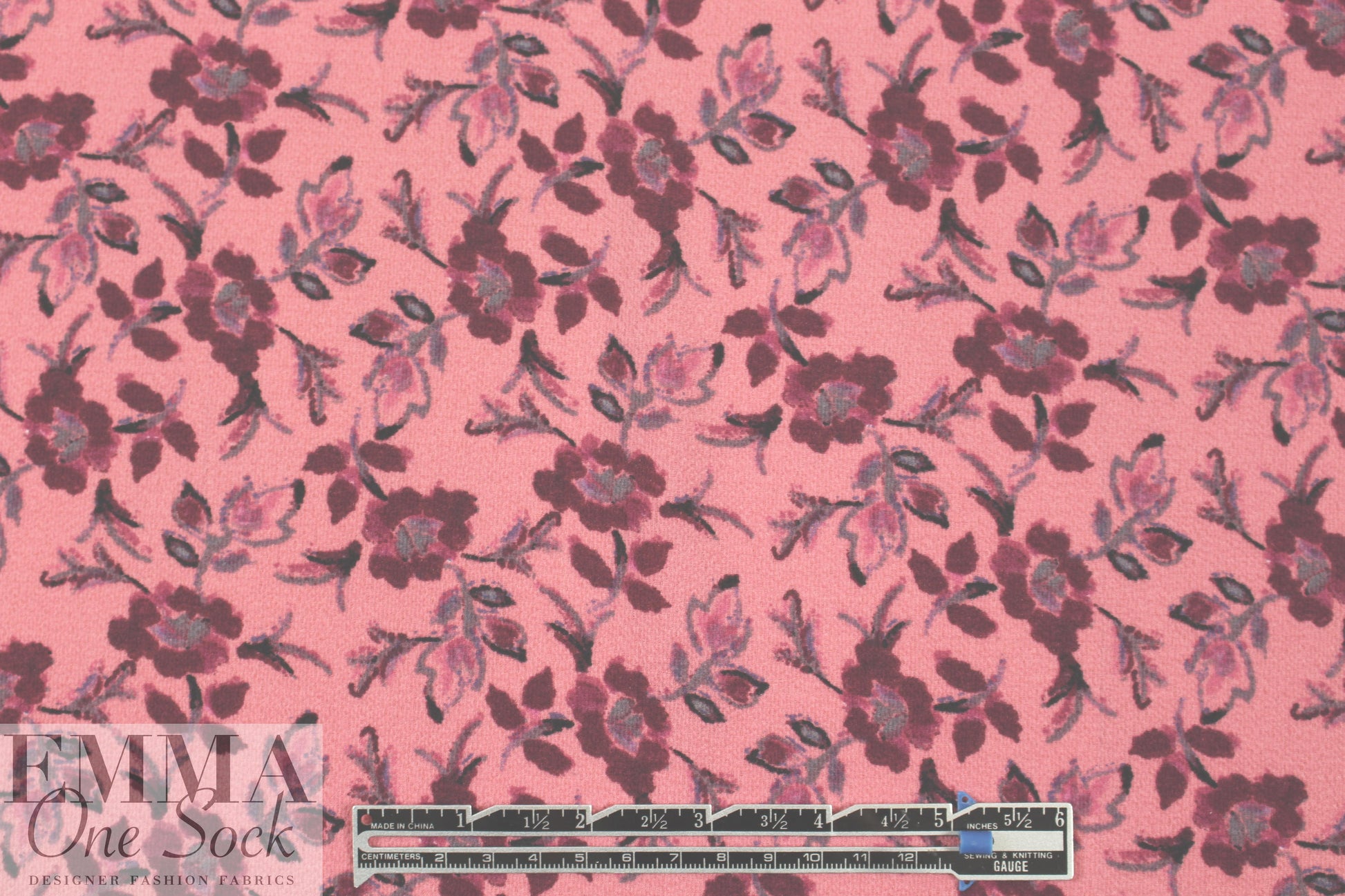 Pol0 textured crepe - dusty coral floral 1.75 yd