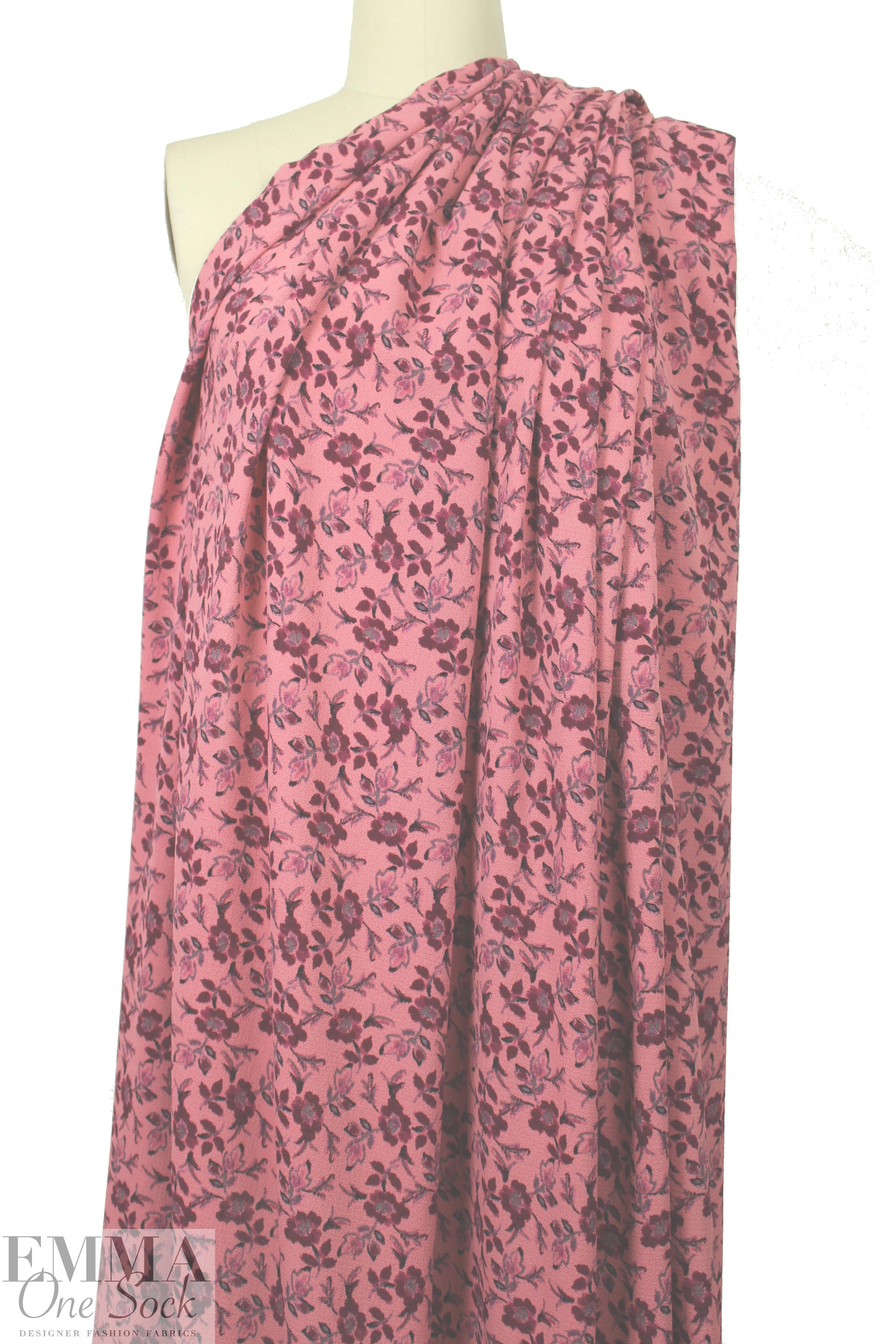 Pol0 textured crepe - dusty coral floral 1.5 yd
