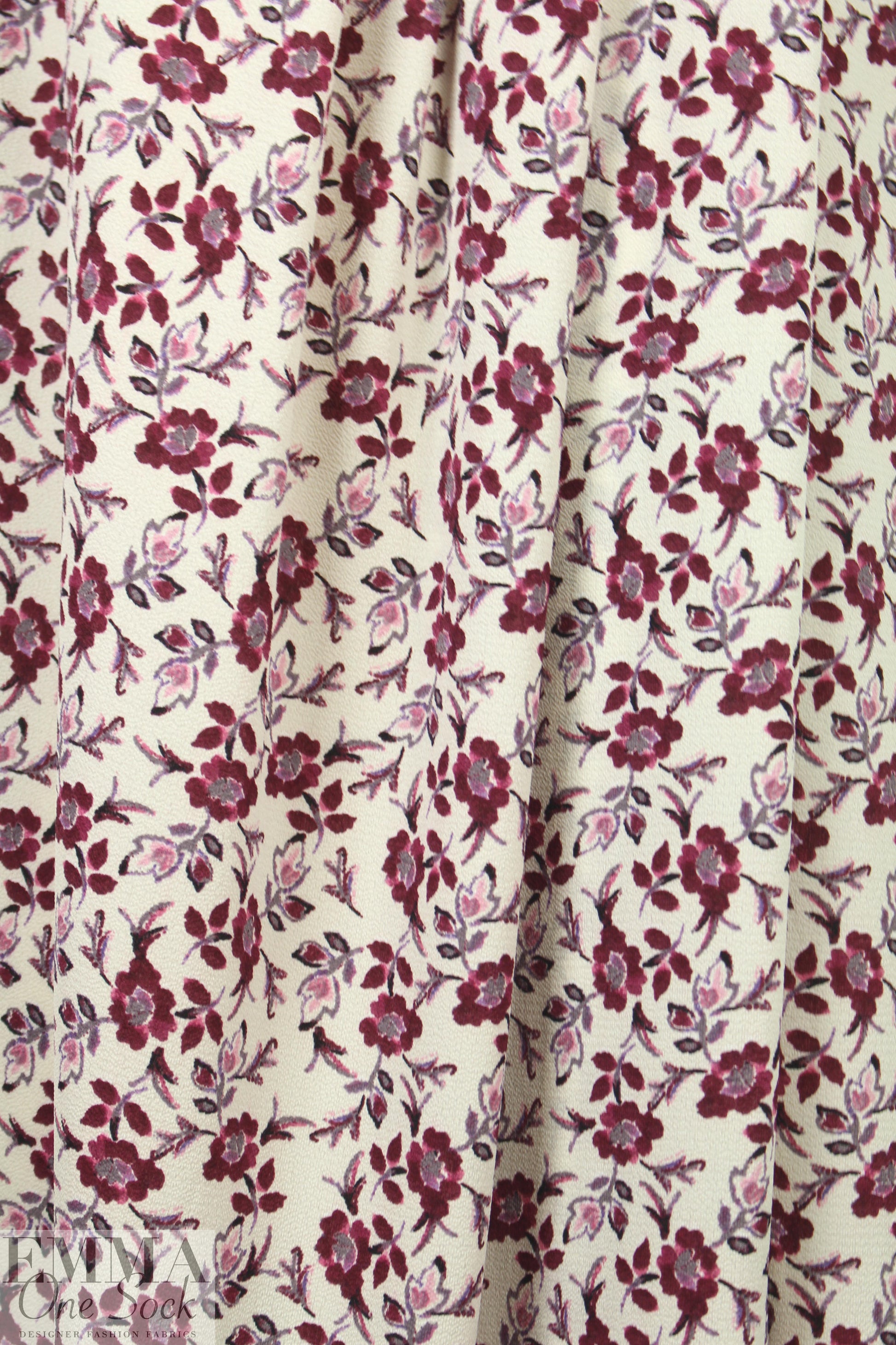 Pol0 textured crepe - wine floral 1.875 yd