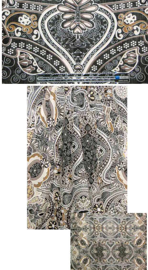 black/khaki/olive paisley medallion drapey woven 1.375 yd