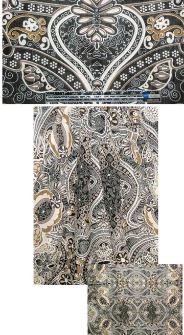black/khaki/olive paisley medallion drapey woven 1.375 yd