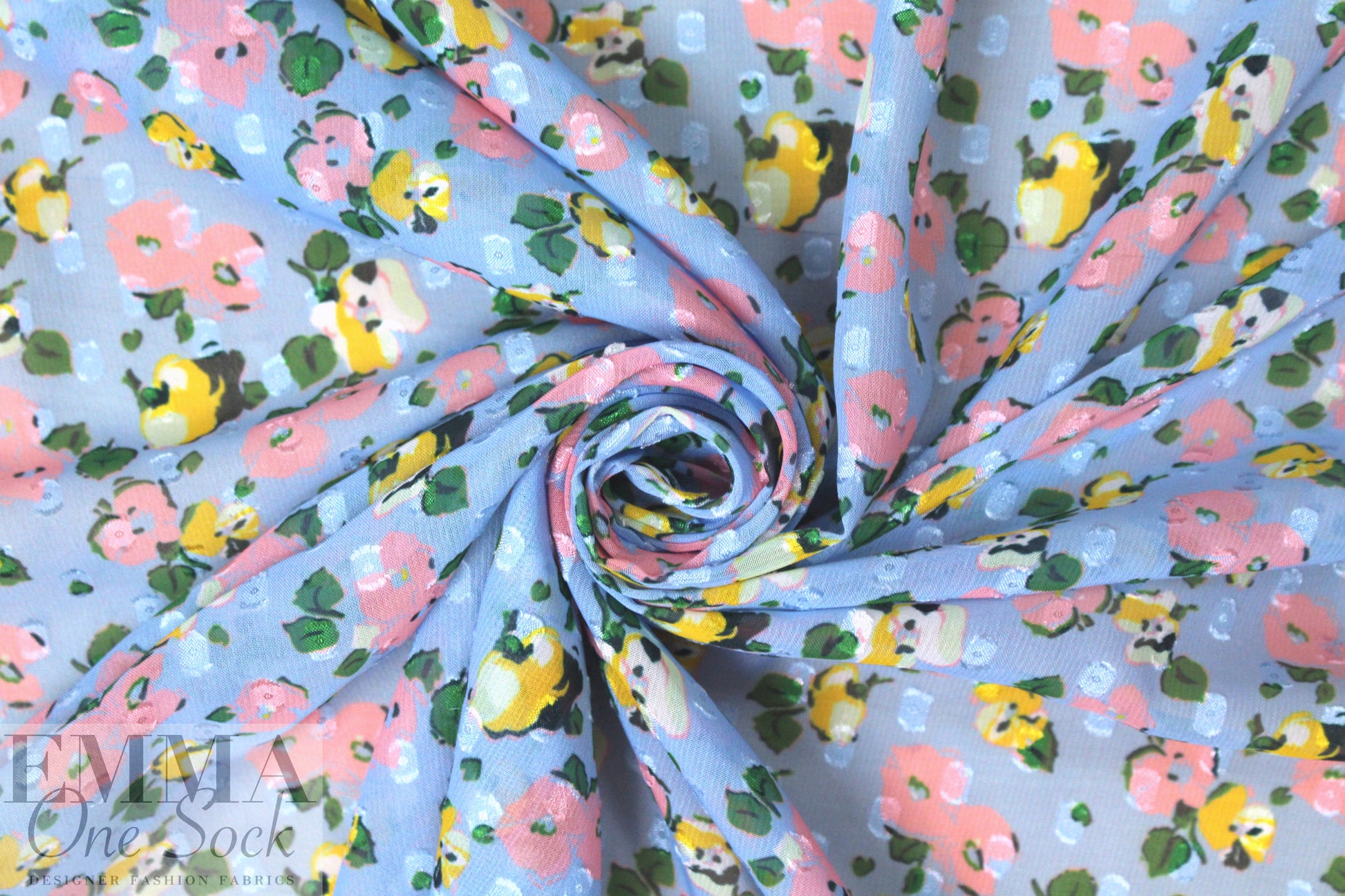 Caro1ina H. clipped weave floral silk sheer - blue 1.75 yd