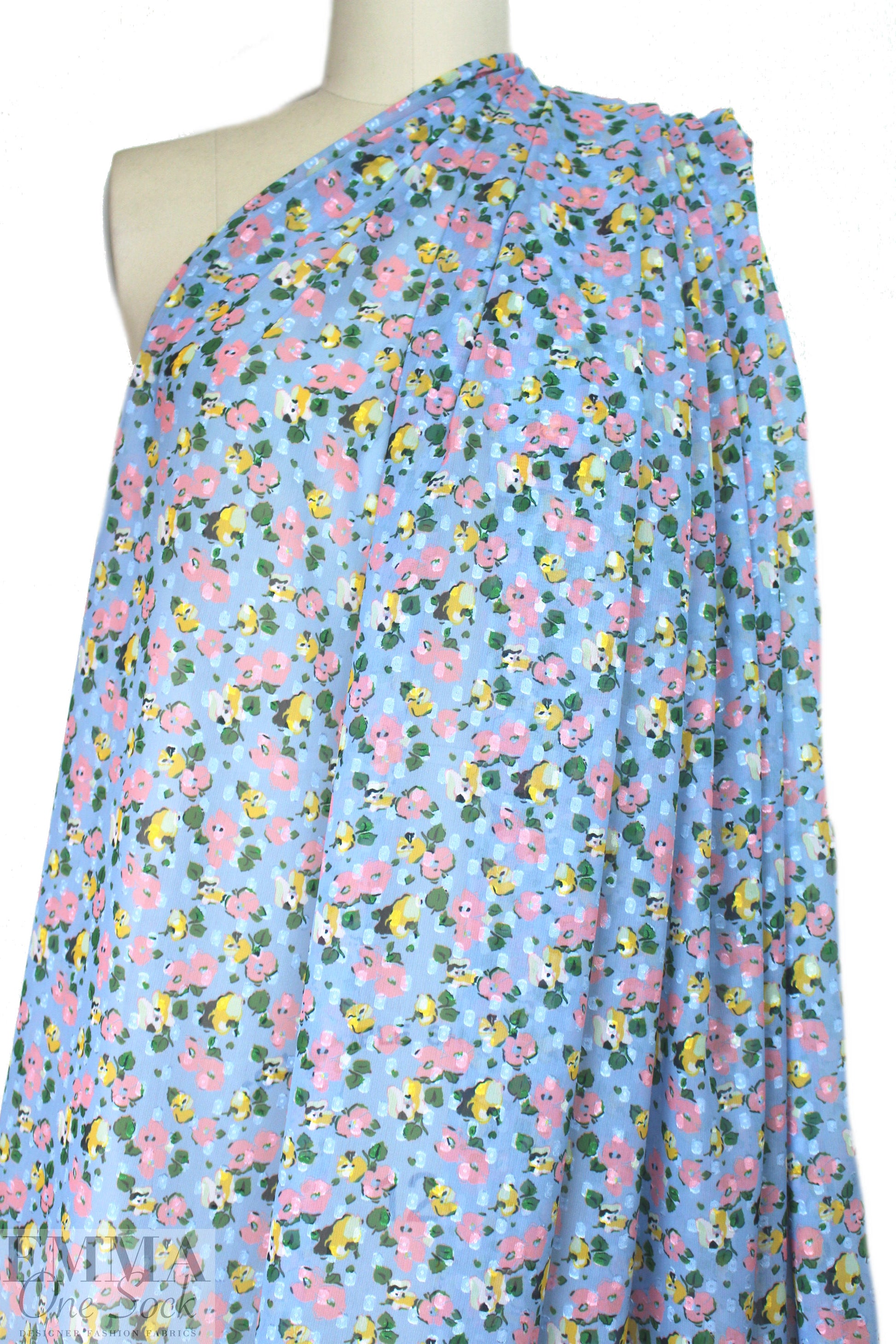 Caro1ina H. clipped weave floral silk sheer - blue