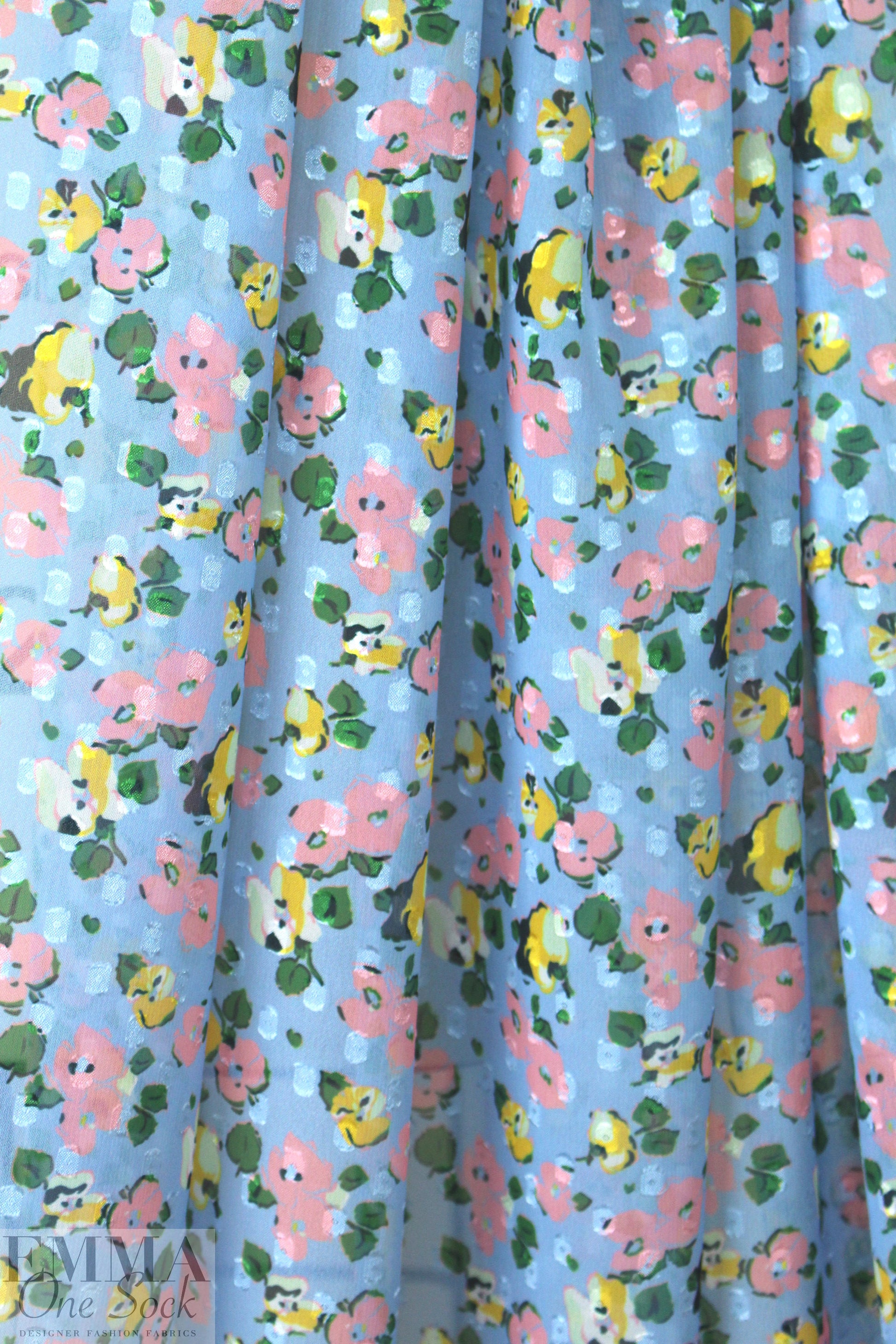 Caro1ina H. clipped weave floral silk sheer - blue