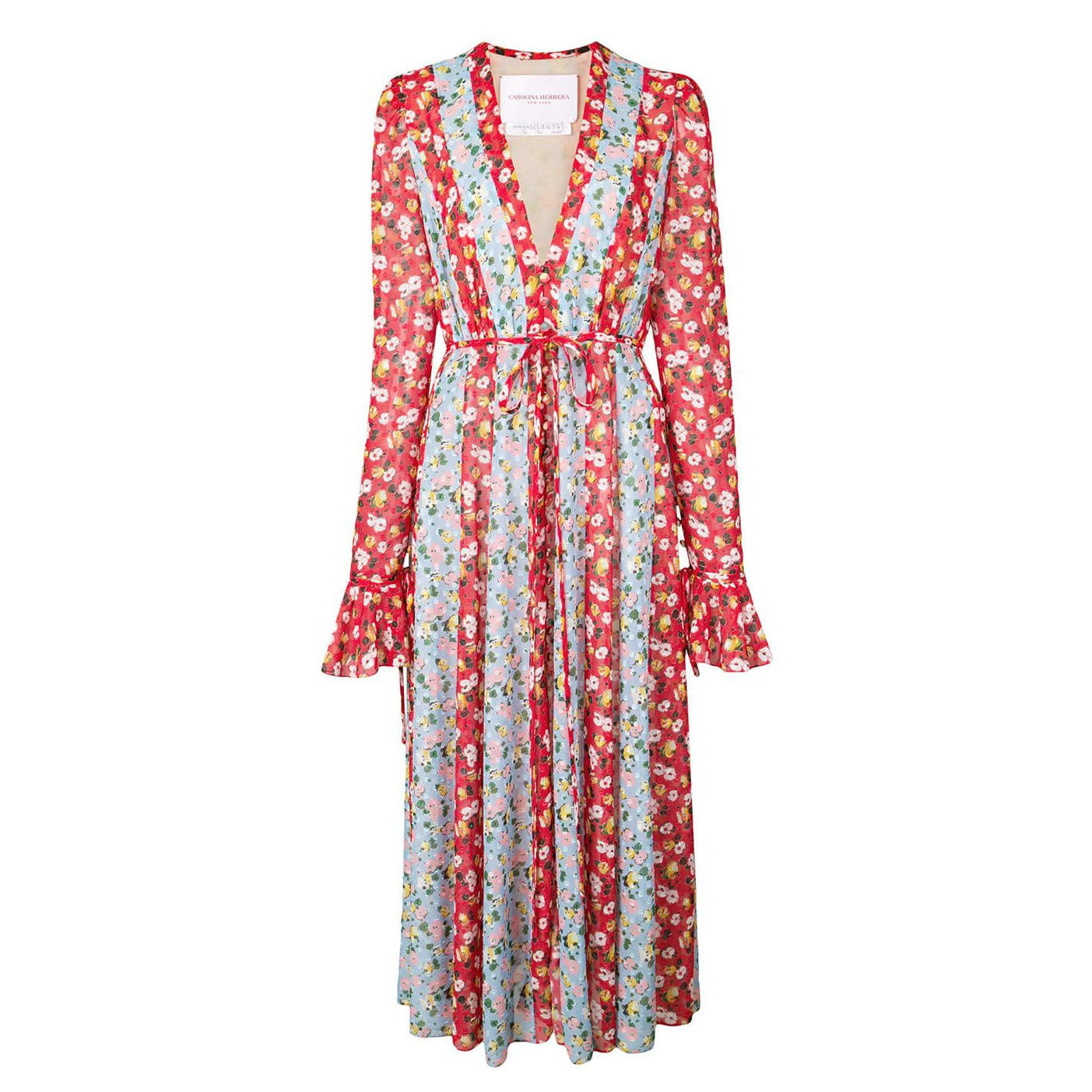 Caro1ina H. clipped weave floral silk sheer - red