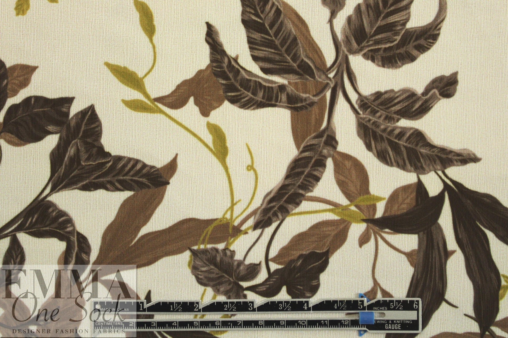 French digital earthtones floral textured crepe - ivory 1.75 yd