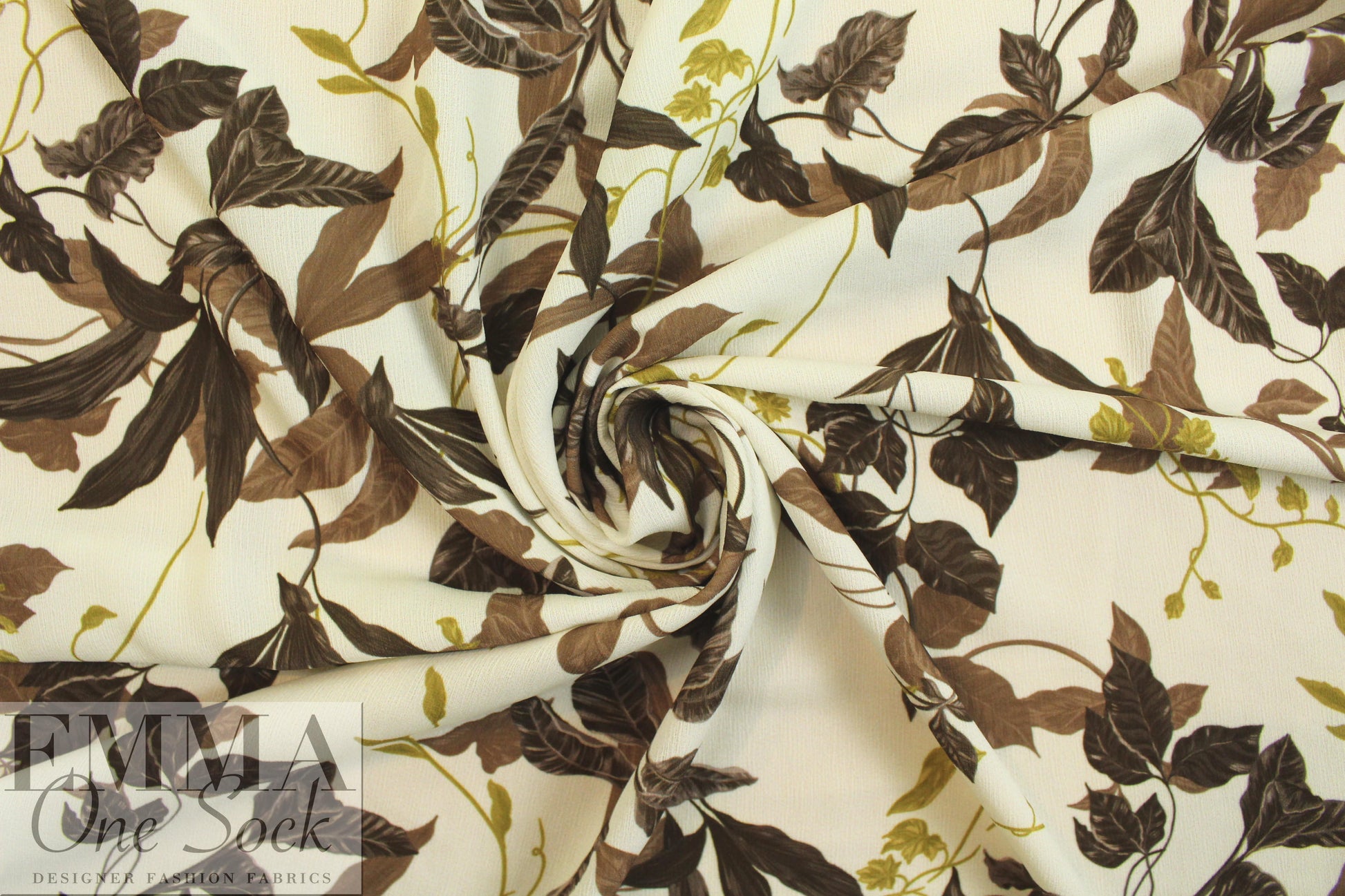 French digital earthtones floral textured crepe - ivory