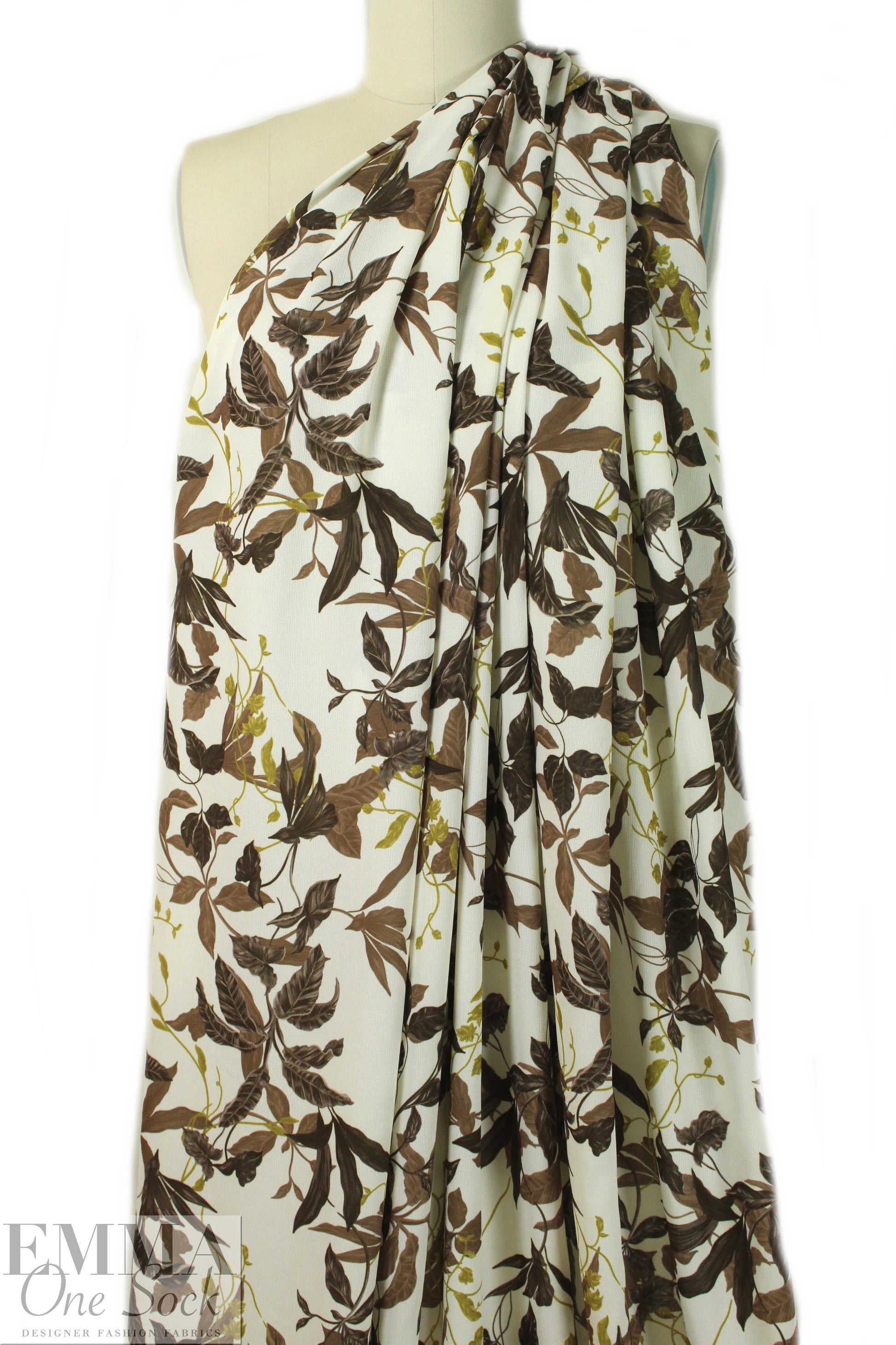 French digital earthtones floral textured crepe - ivory 1.75 yd
