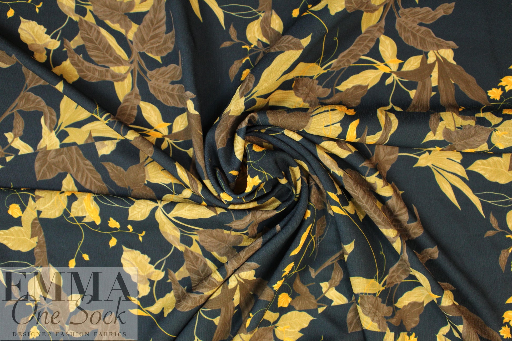 French digital earthtones floral textured crepe - licorice