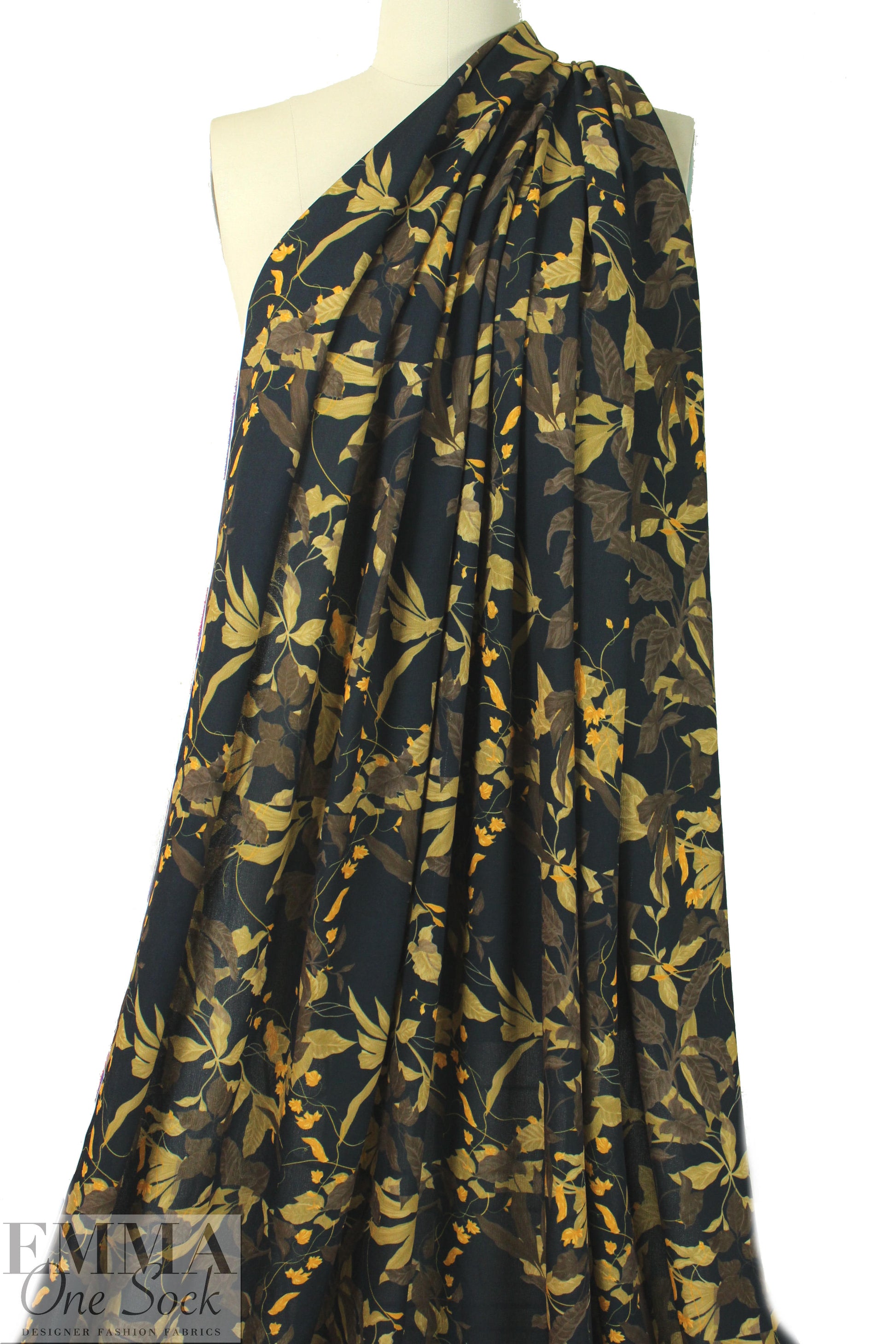 French digital earthtones floral textured crepe - licorice