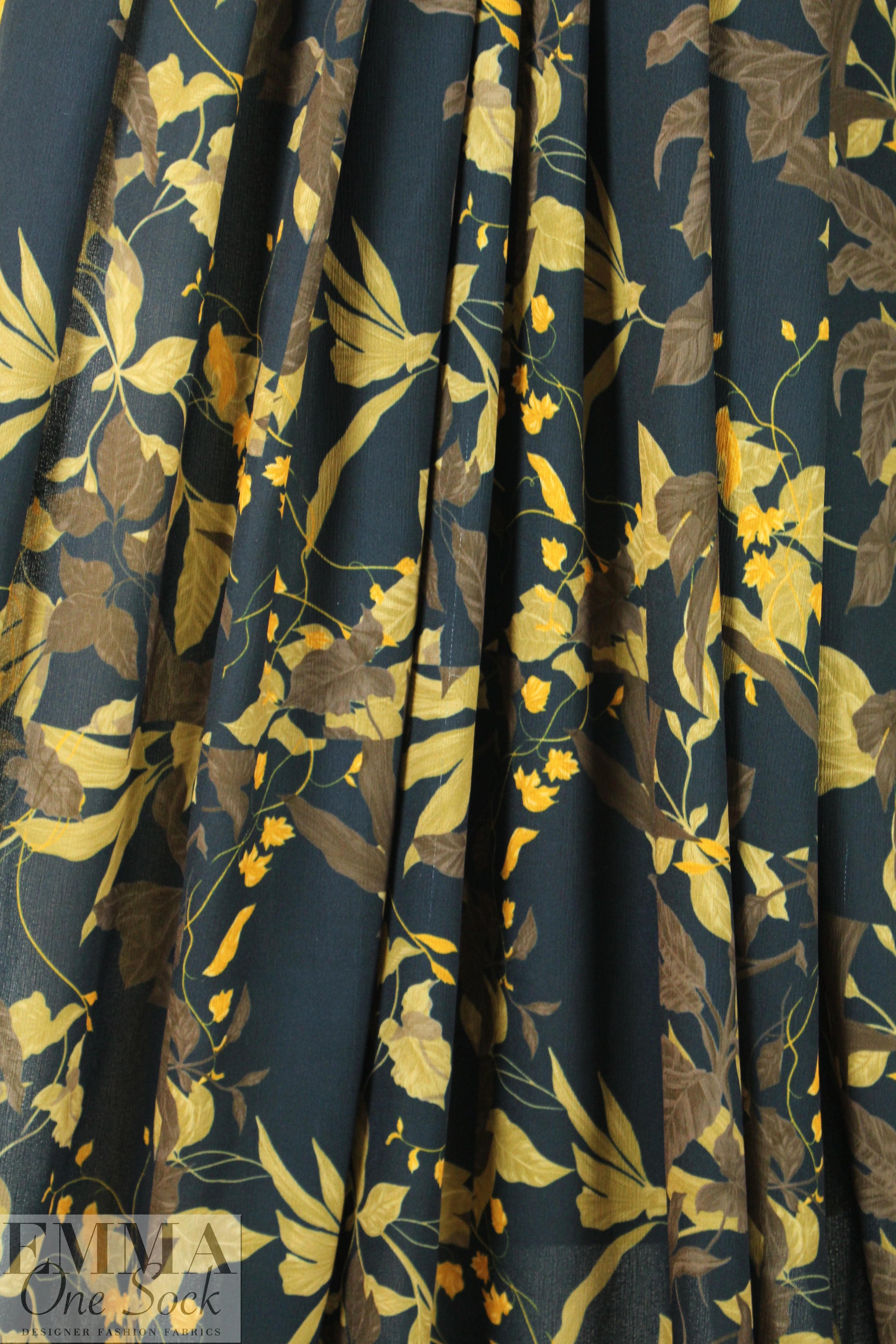 French digital earthtones floral textured crepe - licorice