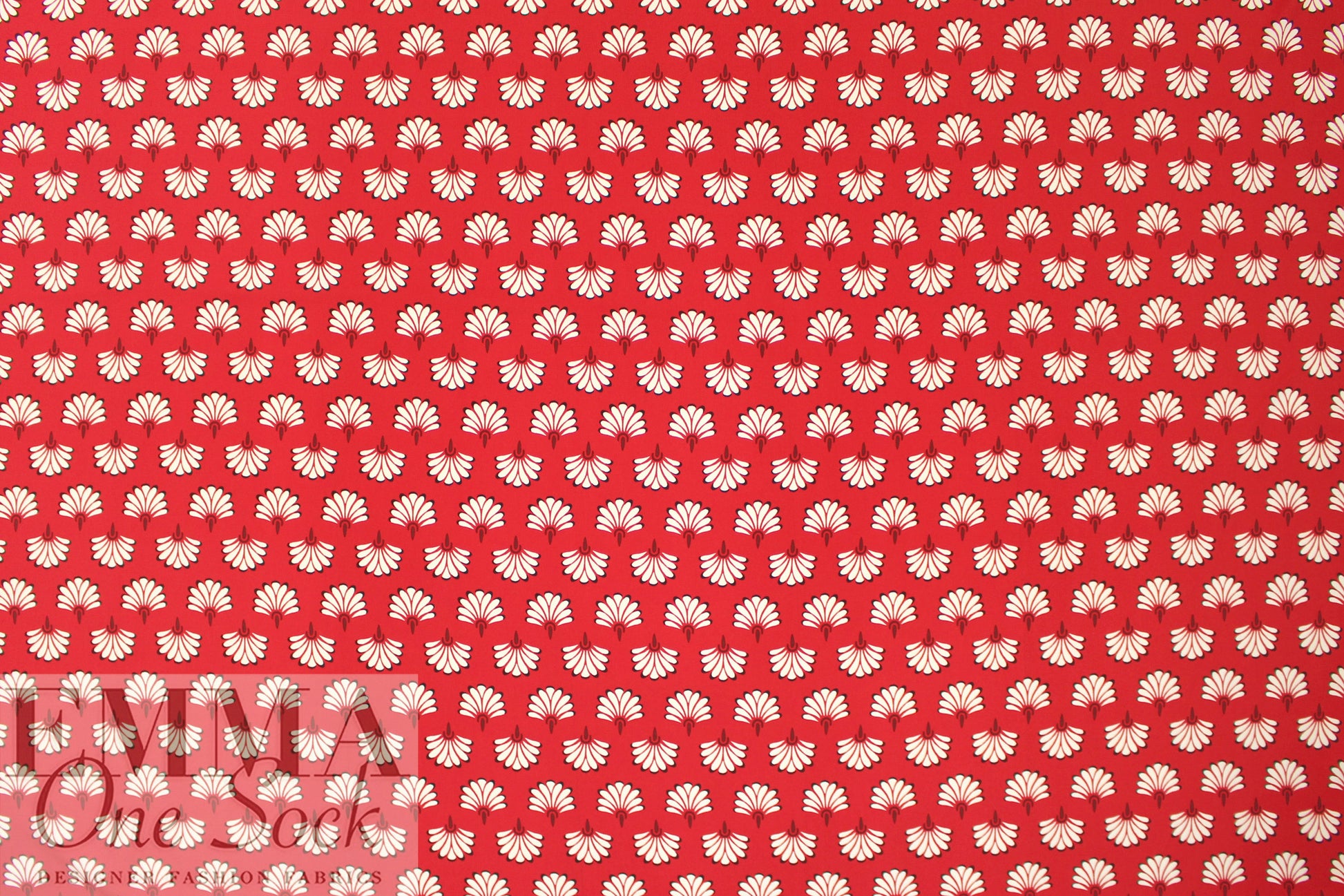 'emperor's fan' poly crepe print - red/ivory 1.875 yd