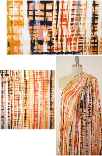 citrus tones techno-plaid digital drapey woven