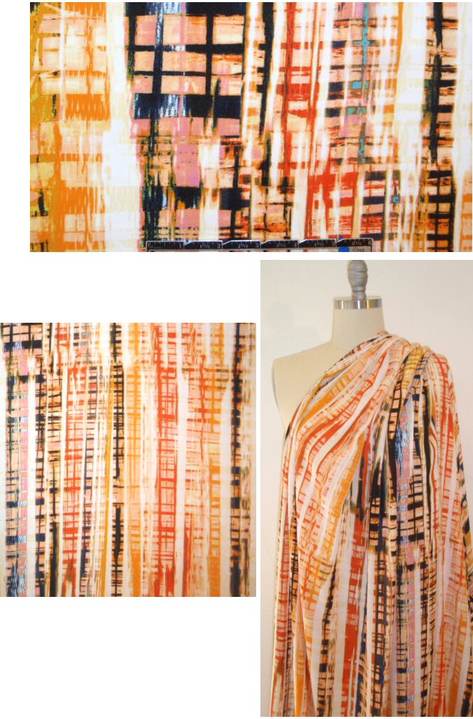 citrus tones techno-plaid digital drapey woven 2 yds