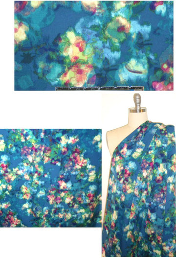 'monet' floral poly crepe de chine - blue tones