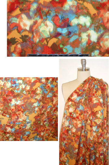 'monet' floral poly crepe de chine - citrus tones