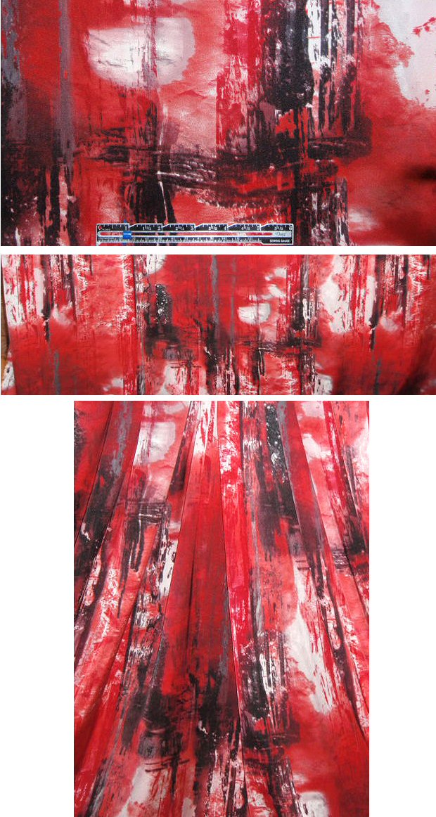French deep red abstract digital polysilk woven .5 yds