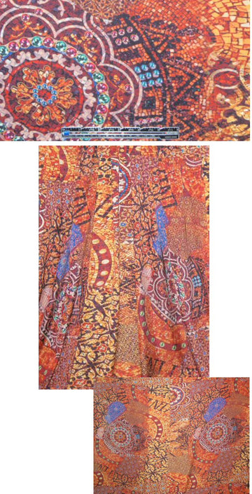French bejeweled mosaic panel poly charmeuse 1.125 yd