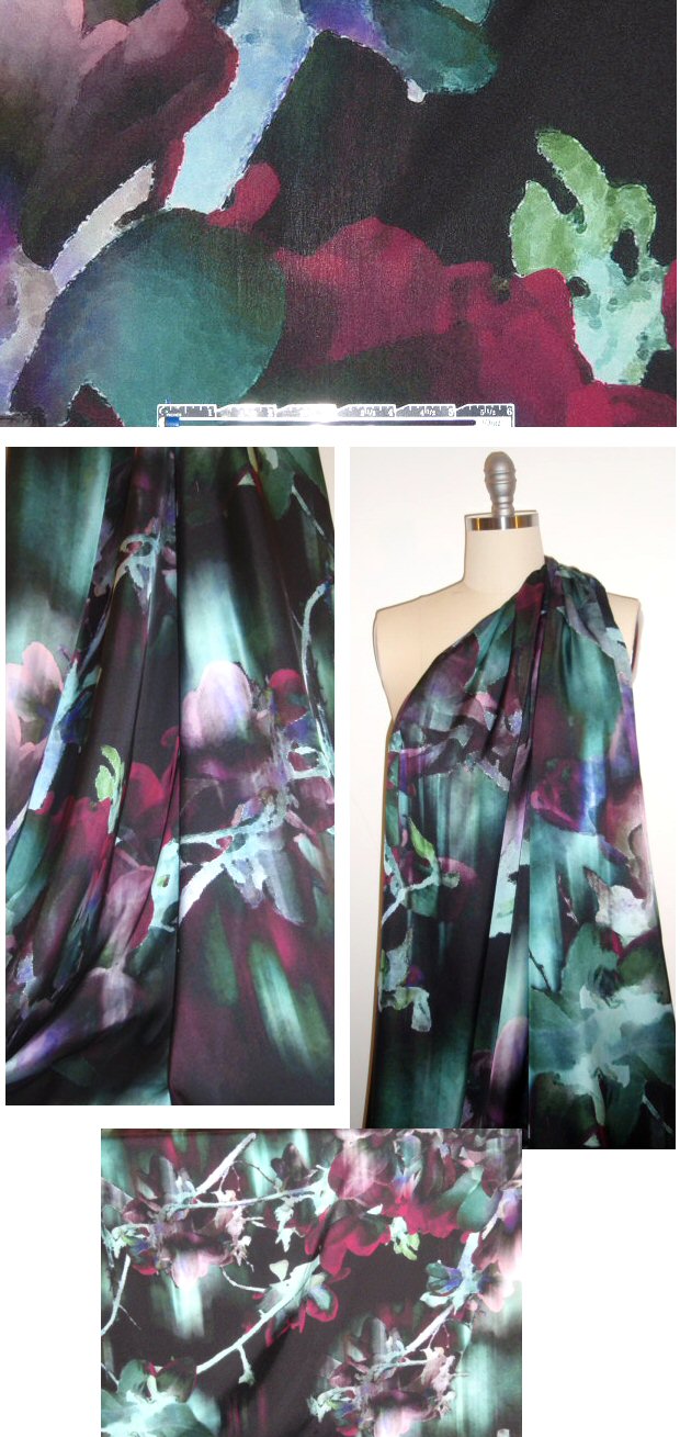 NY designer 'nocturnal abstract' poly charmeuse 1.5 yds