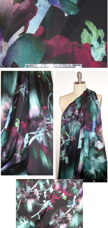 NY designer 'nocturnal abstract' poly charmeuse 1.5 yds