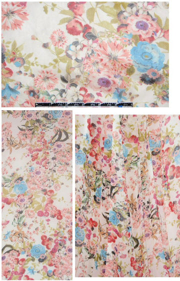 pink/robin's egg floral poly chiffon .75 yds
