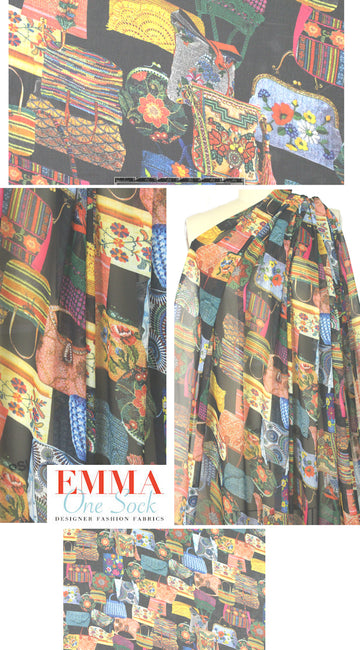 tapestry purses printed polysilk chiffon *FLAW* 1.5 yds