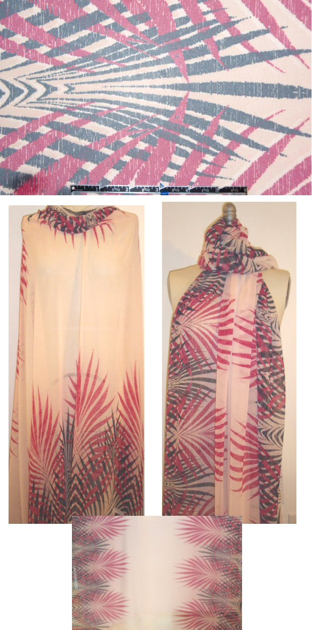Akik0 double border rose/black fern print poly chiffon