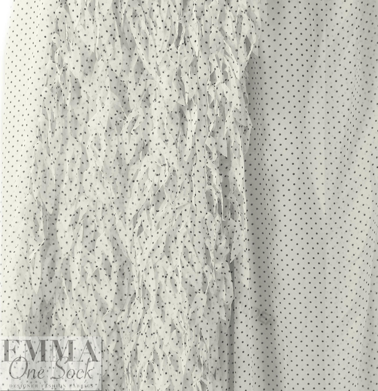Dress to Ki11 applique' fringed border dotted chiffon