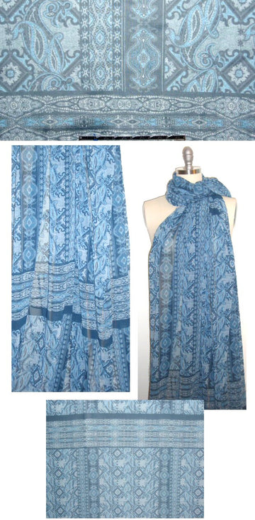 French blue tones bandana print panel poly chiffon