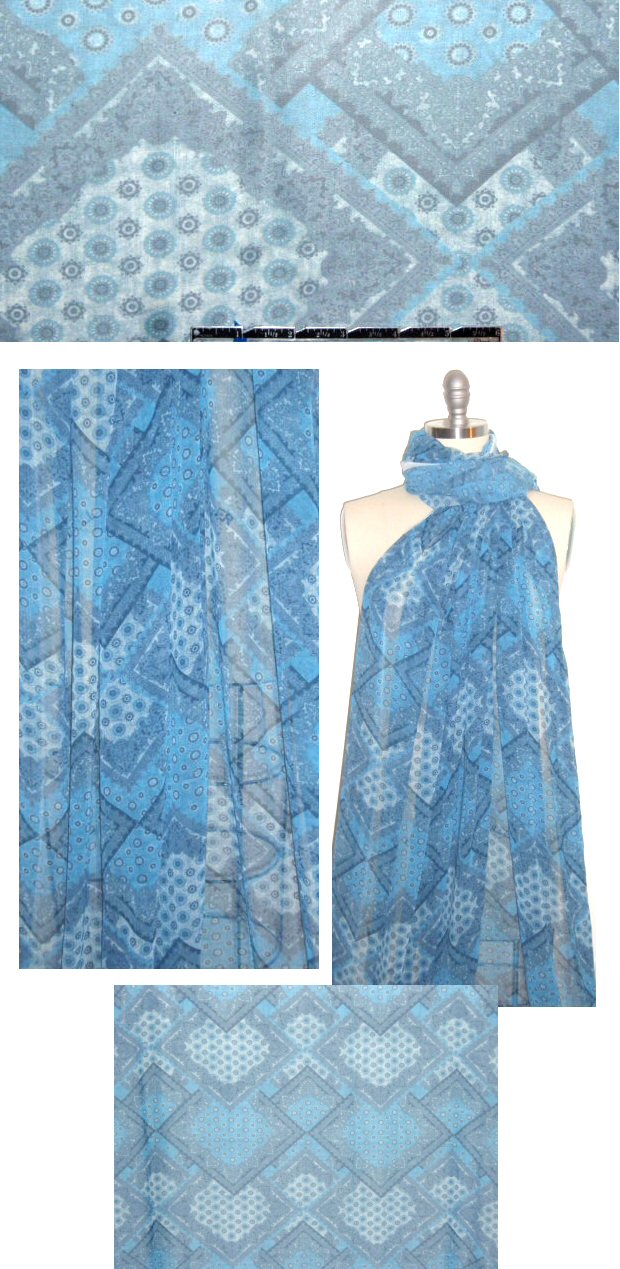 French blue tones bandana print stretch poly chiffon