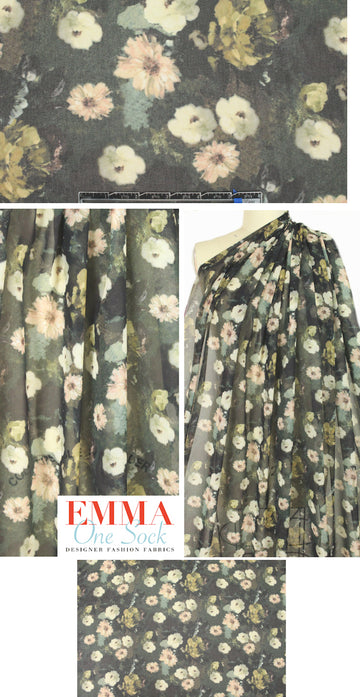 Italian impressionist floral print polysilk chiffon