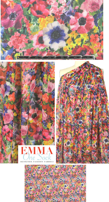 Italian 'garden in bloom' polysilk stretch chiffon 2.125 yd