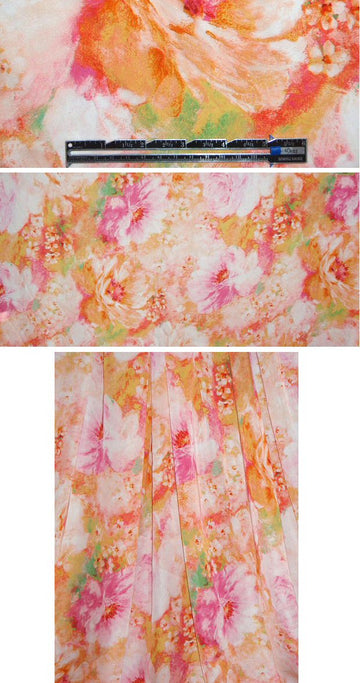 NY designer peach floral poly satin chiffon 1.5 yds