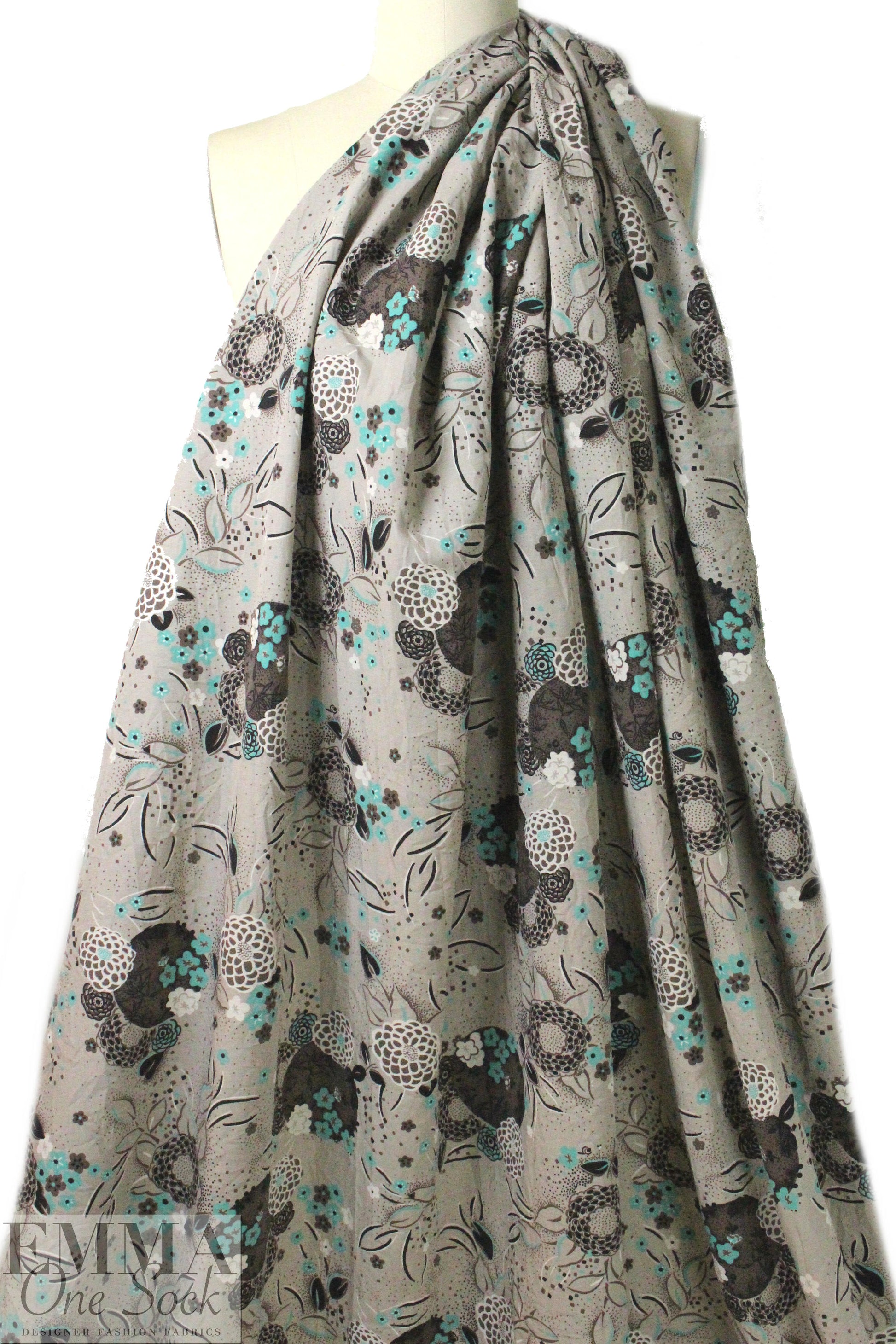 French flowery whimsy cotton crush woven  2 yds