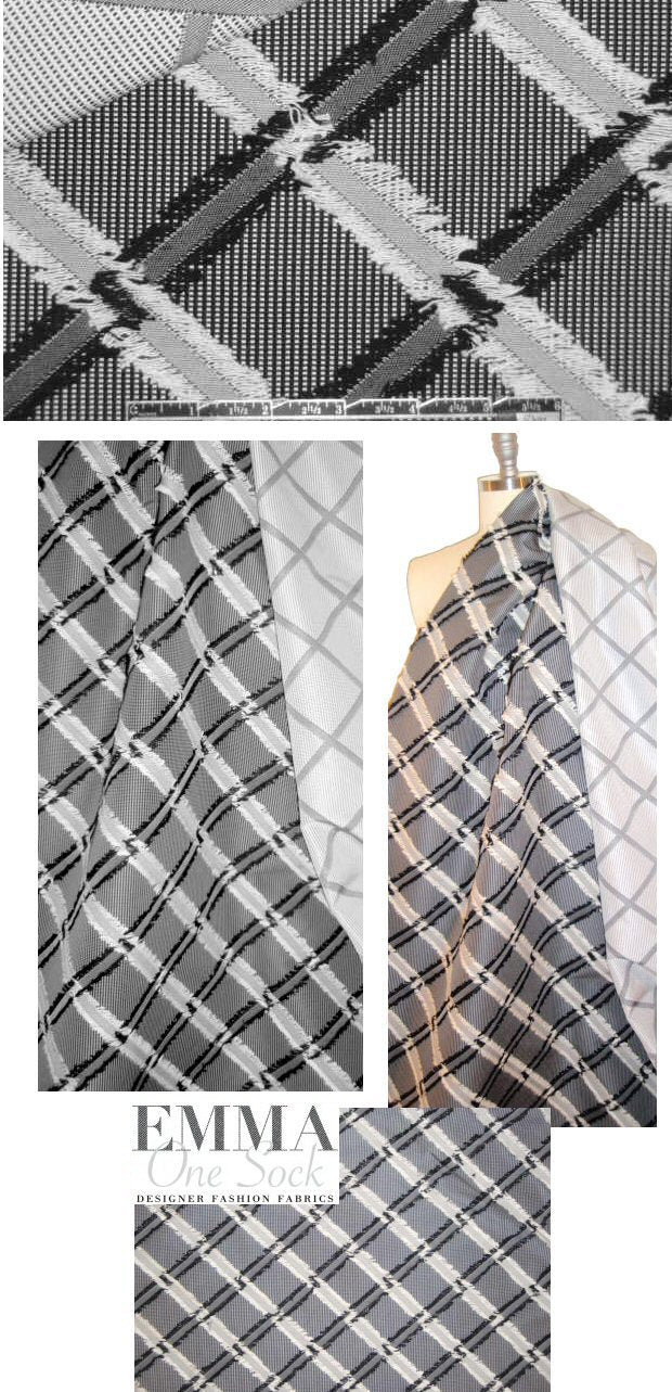 Italian black/white/fringe novelty weave suiting 1.5 yd