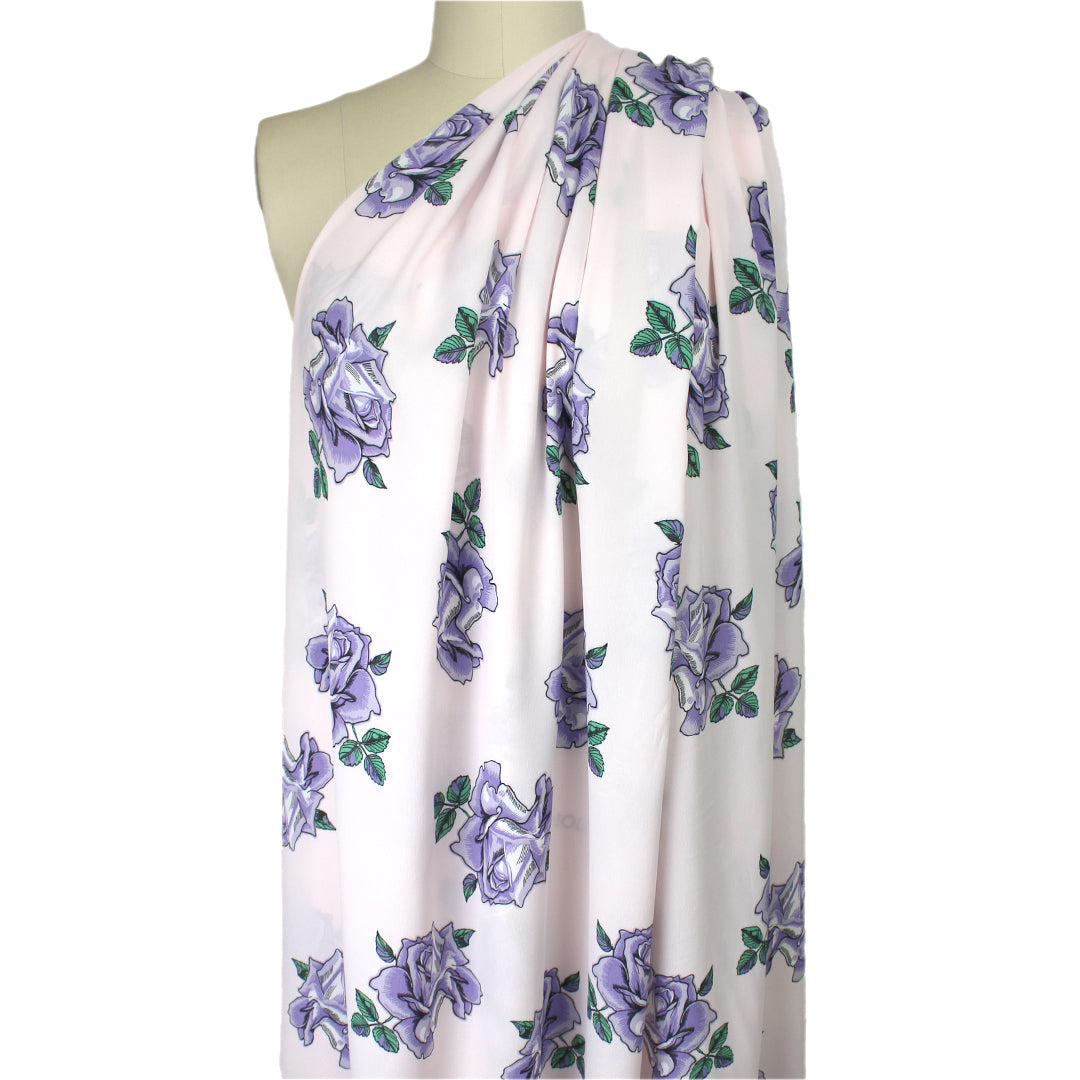Italian 'violet roses' viscose crepe georgette .5 yds