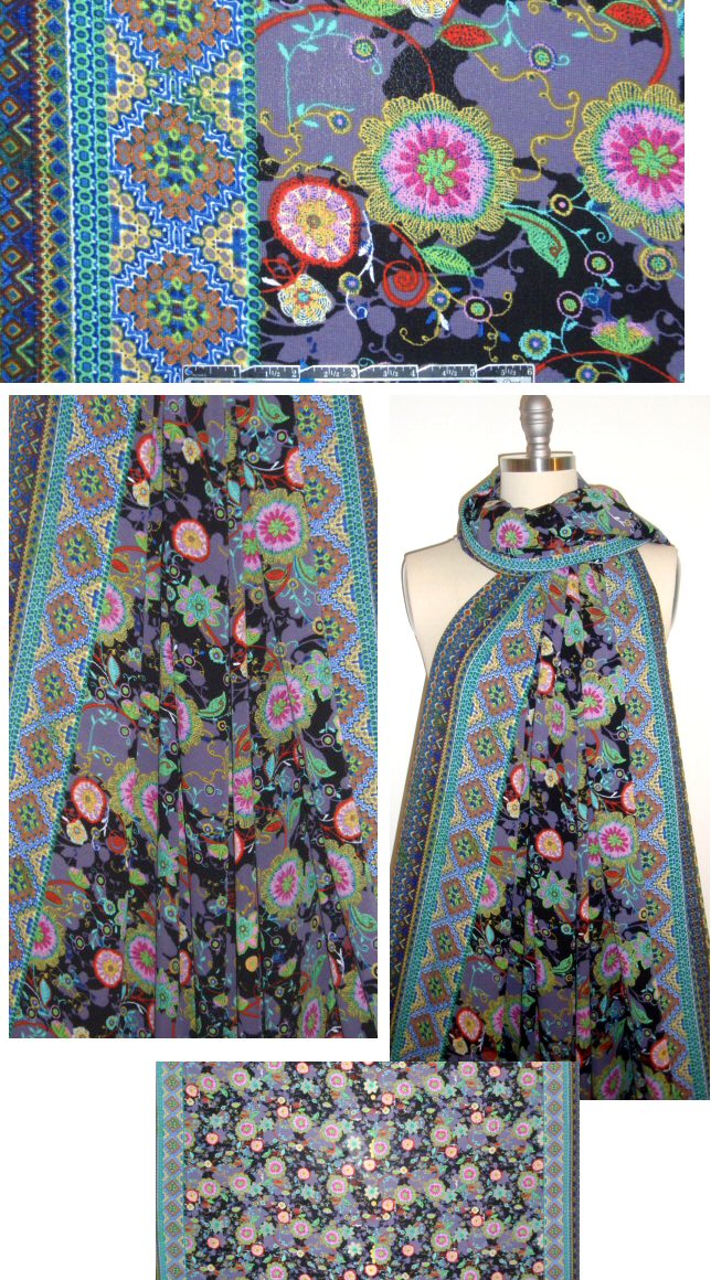 'embroidery' floral poly crepe woven - aqua/pink