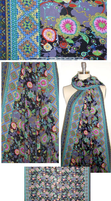 'embroidery' floral poly crepe woven - aqua/pink