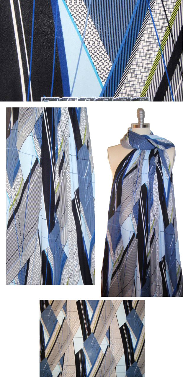 'modern art' poly crepe woven - blue/black