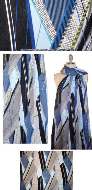 'modern art' poly crepe woven - blue/black 1.875 yd