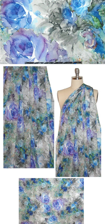 mixy blues watercolor poly crepe woven 1.875 yd