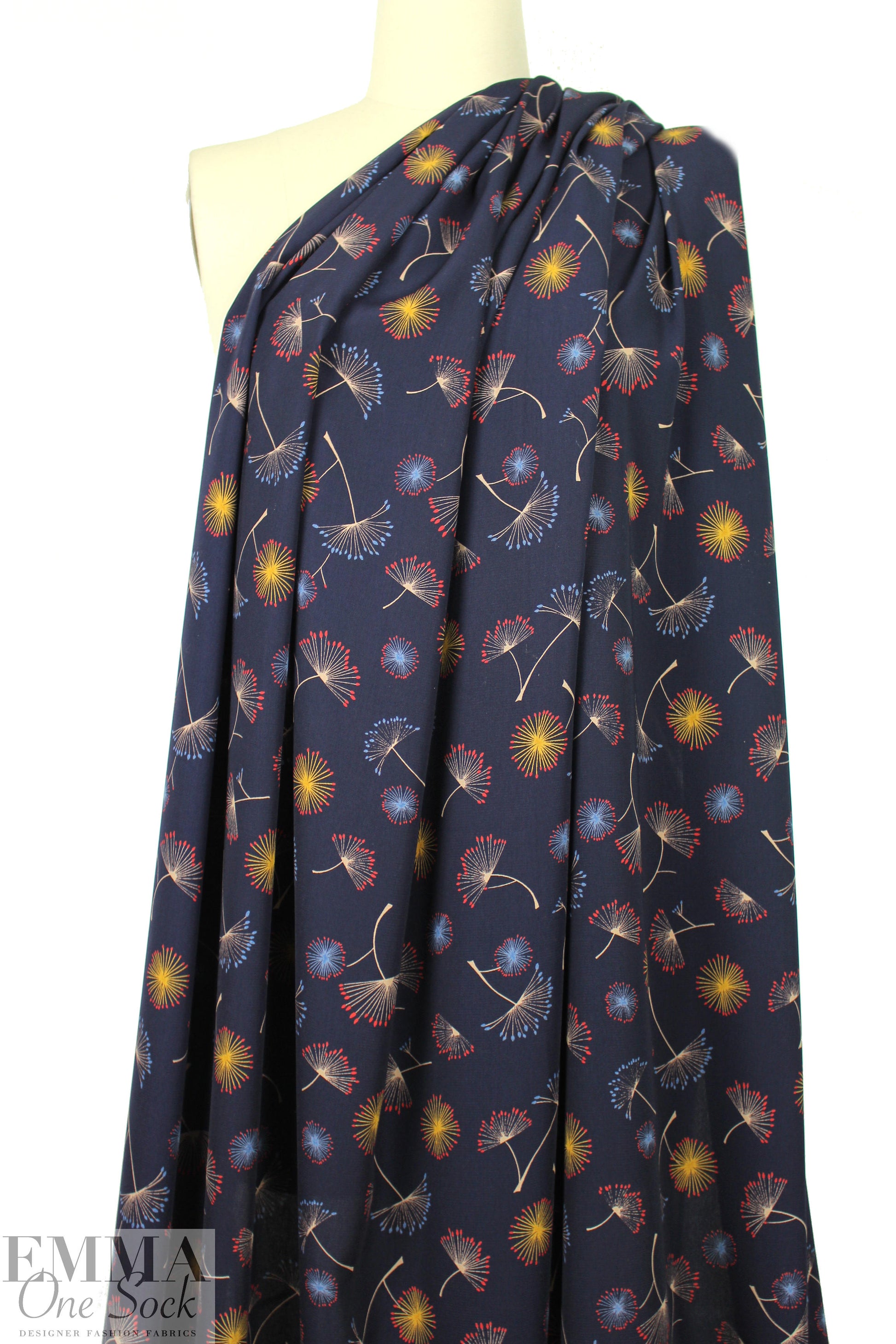 navy 'wild fennel' poly crepe woven 1 yard