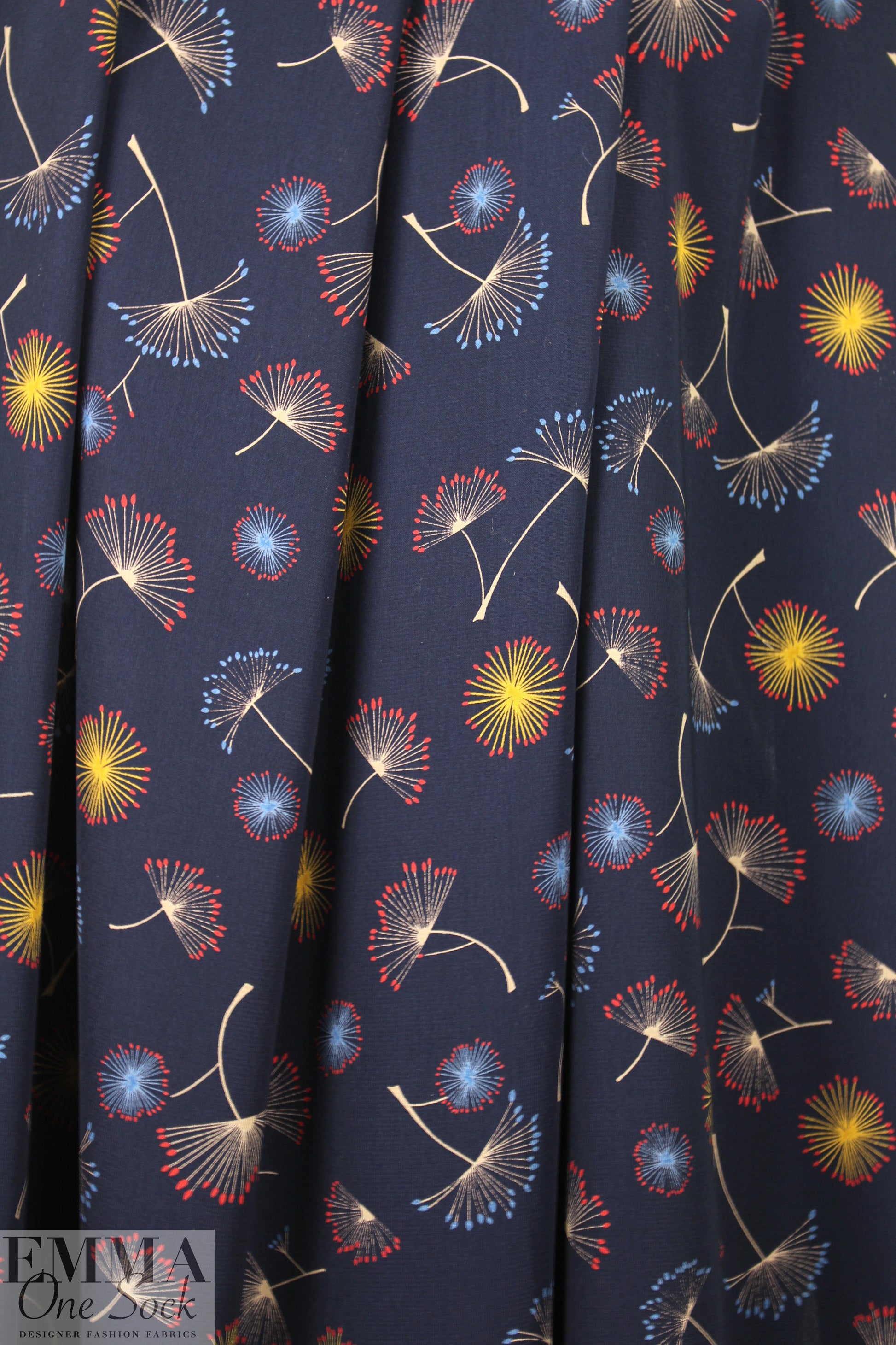 navy 'wild fennel' poly crepe woven