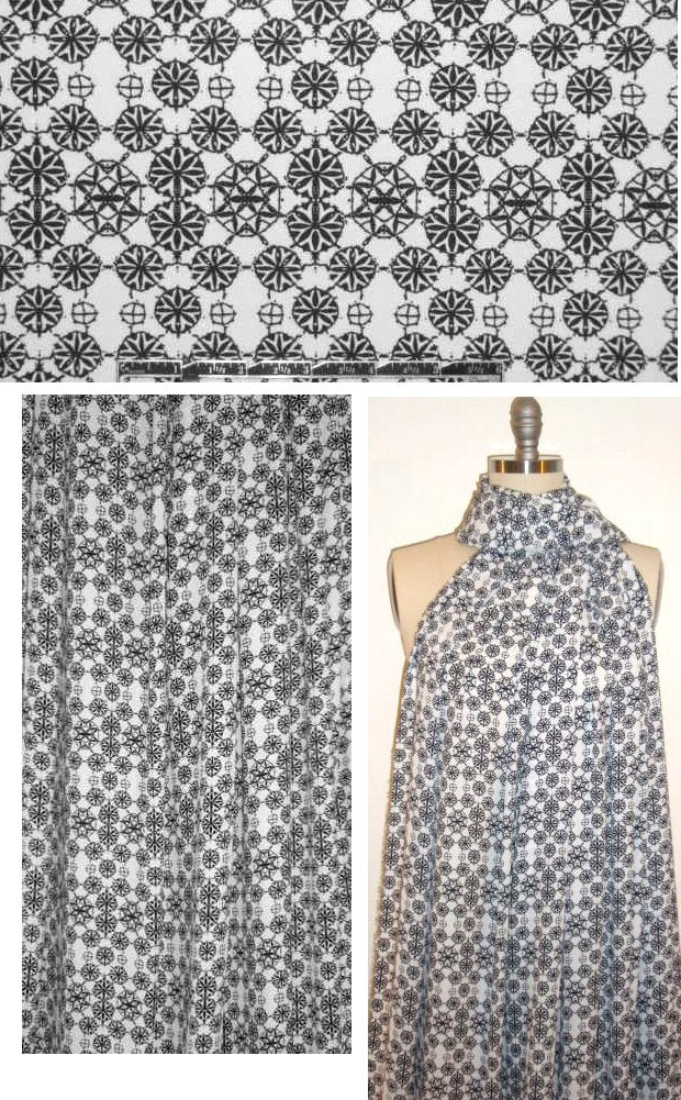 black/white medallion graphic poly crepe woven 1.33 yd
